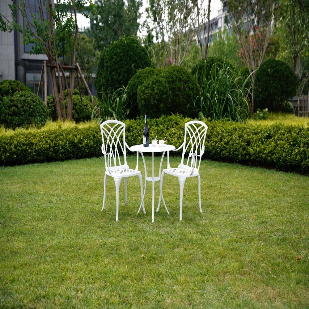 White cast aluminum furniture Antique Outdoor Furniture Chairs and Table Bistro Patio Garden Sets