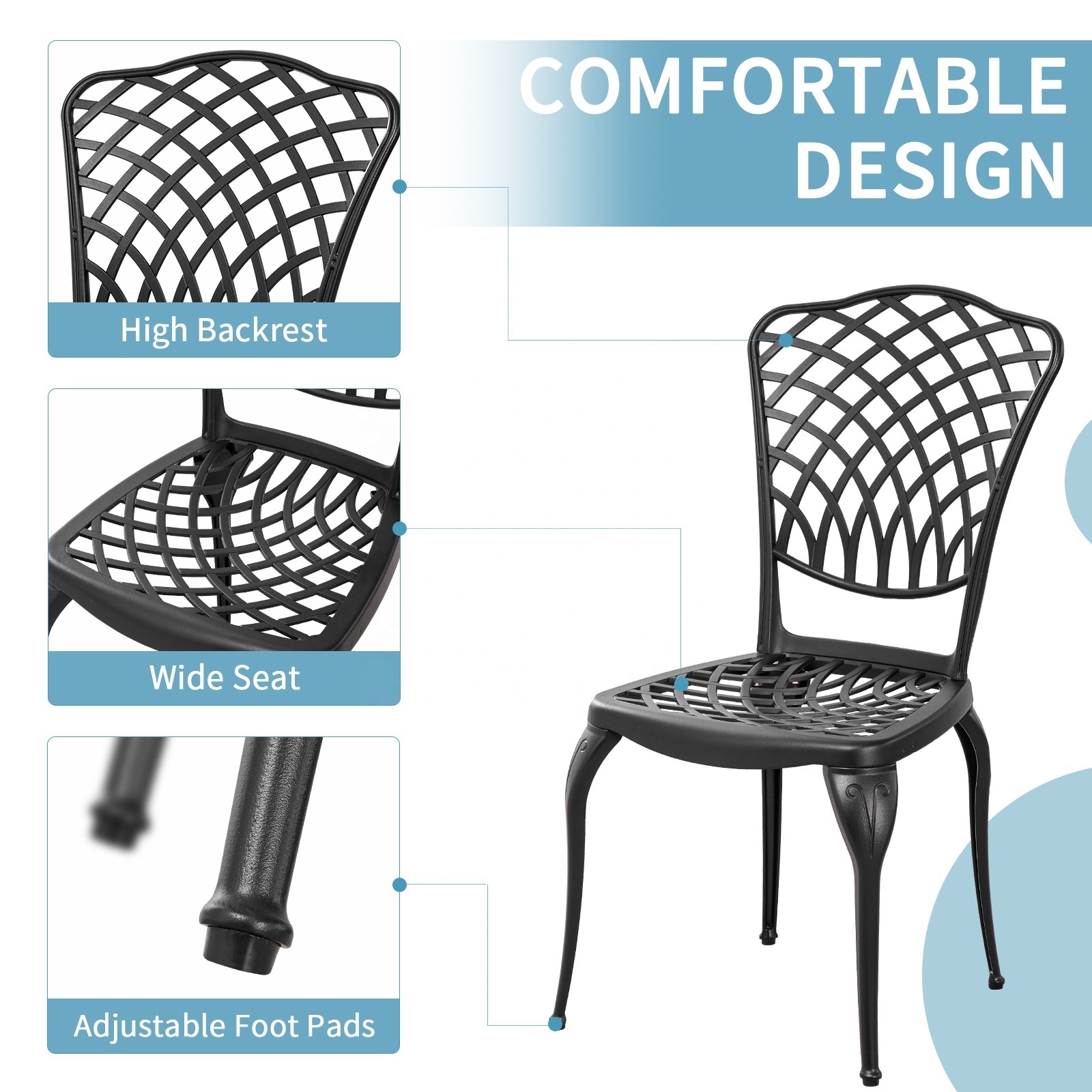 3 Piece Bistro Set Patio Set Outdoor Furniture Cast Aluminum Metal Durable Contemporary Garden Set