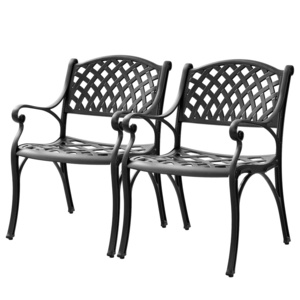 Cast Iron Garden Patio Chairs Set 2,Metal Bistro Chair with Armrest,Outdoor Dining Chairs Patio Dining Chairs for 2