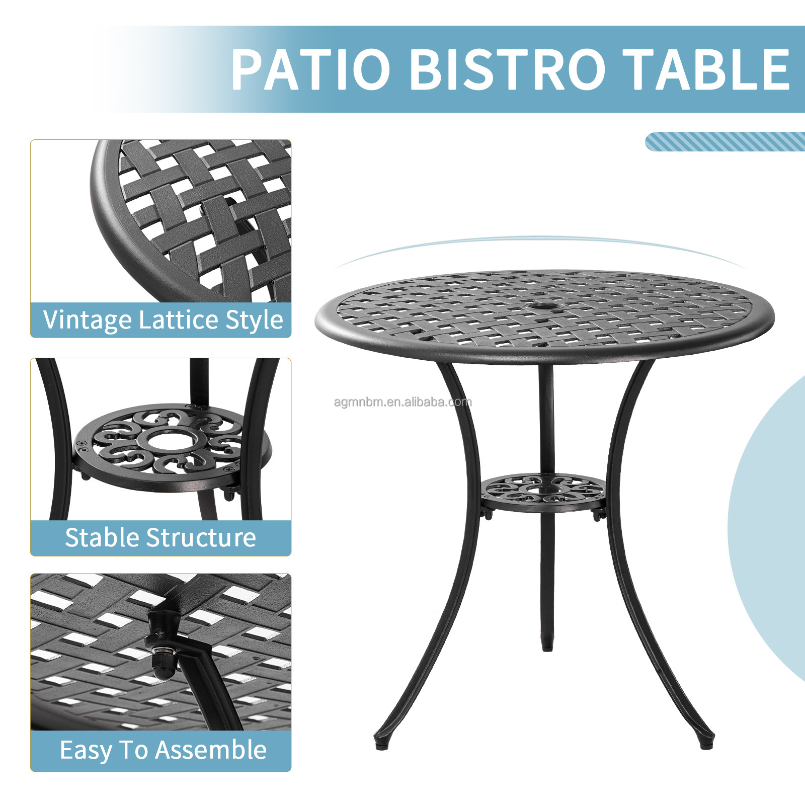 3 Piece Bistro Set Patio Set Outdoor Furniture Cast Aluminum Metal Durable Contemporary Garden Set