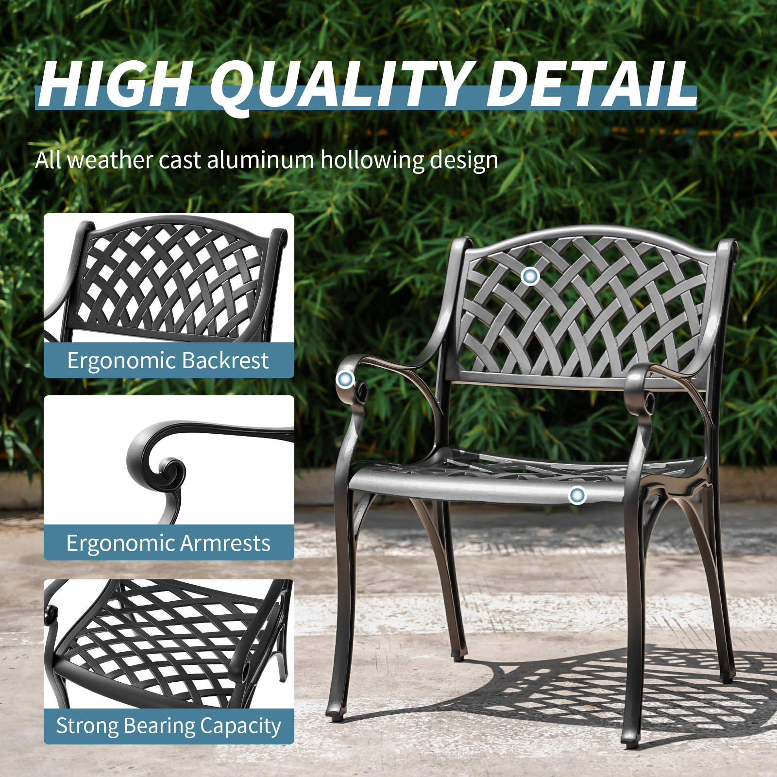 Cast Iron Garden Patio Chairs Set 2,Metal Bistro Chair with Armrest,Outdoor Dining Chairs Patio Dining Chairs for 2