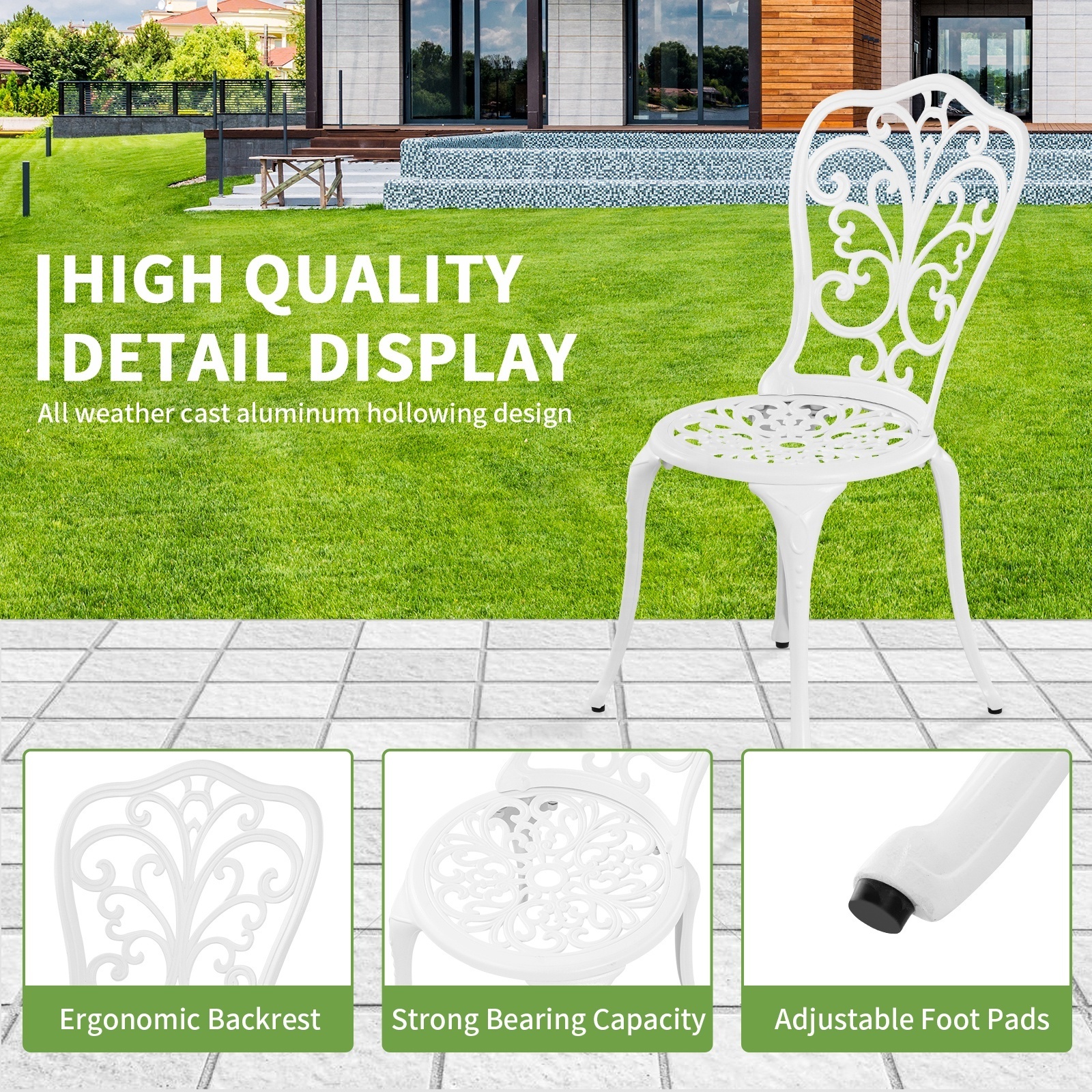 Bistro Sets Metal Patio Chair Set Furniture Cast Outdoor Aluminum Garden Patio Table and Chair Set White