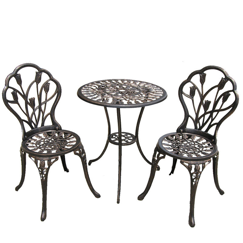 Antique Outdoor Furniture Chairs and Table Bistro Patio Garden Sets Cast Aluminum Hot Sales European Style 3 Piece Metal Durable