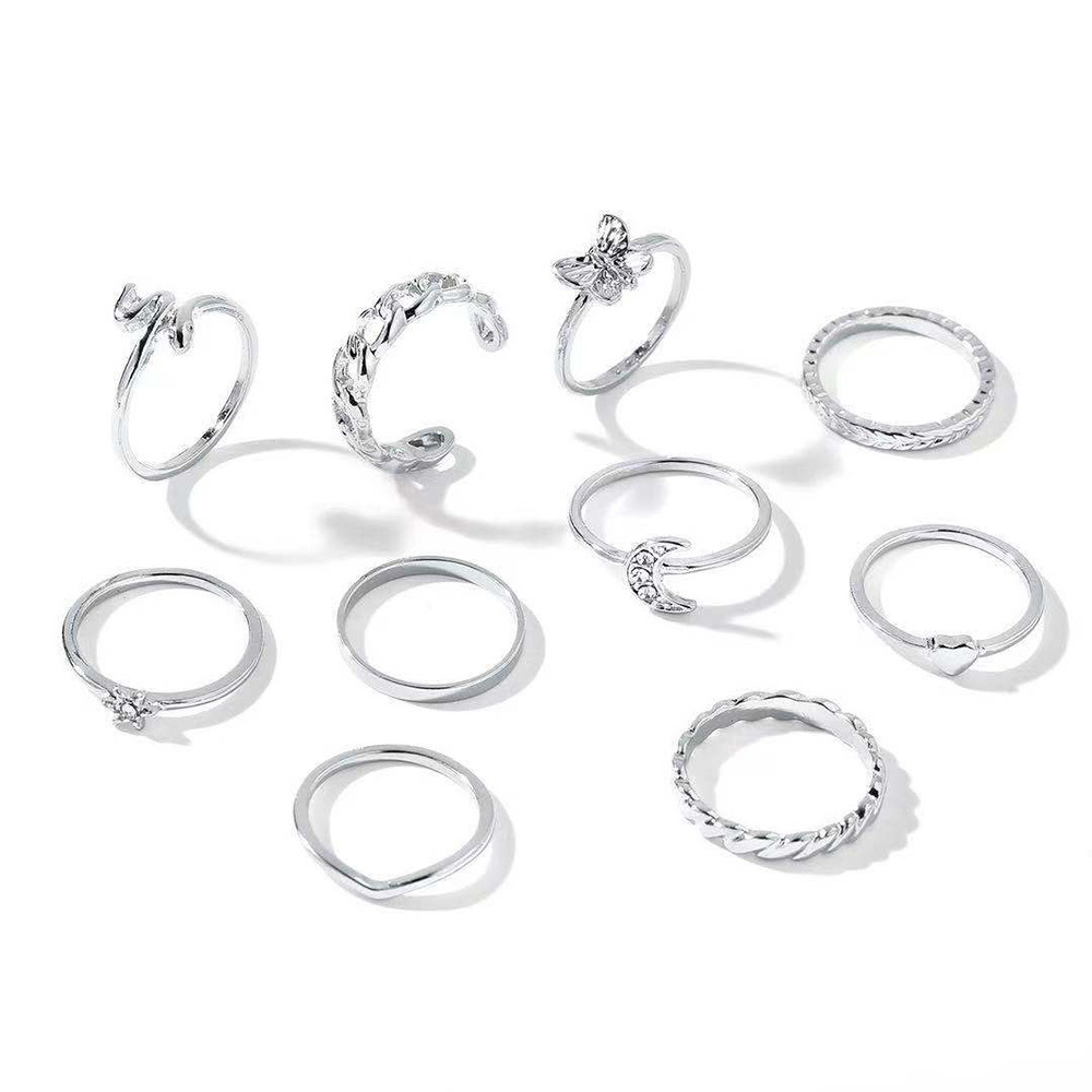 Design Light Luxury Butterfly Heart-shaped Moon Diamond Ten-piece Knuckle Ring Jewelry