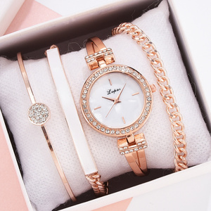 Women Watch 4 set Bracelet Quartz Movement Simple Diamond Rose Gold Stainless Steel Mesh Ladies watch relogio feminino