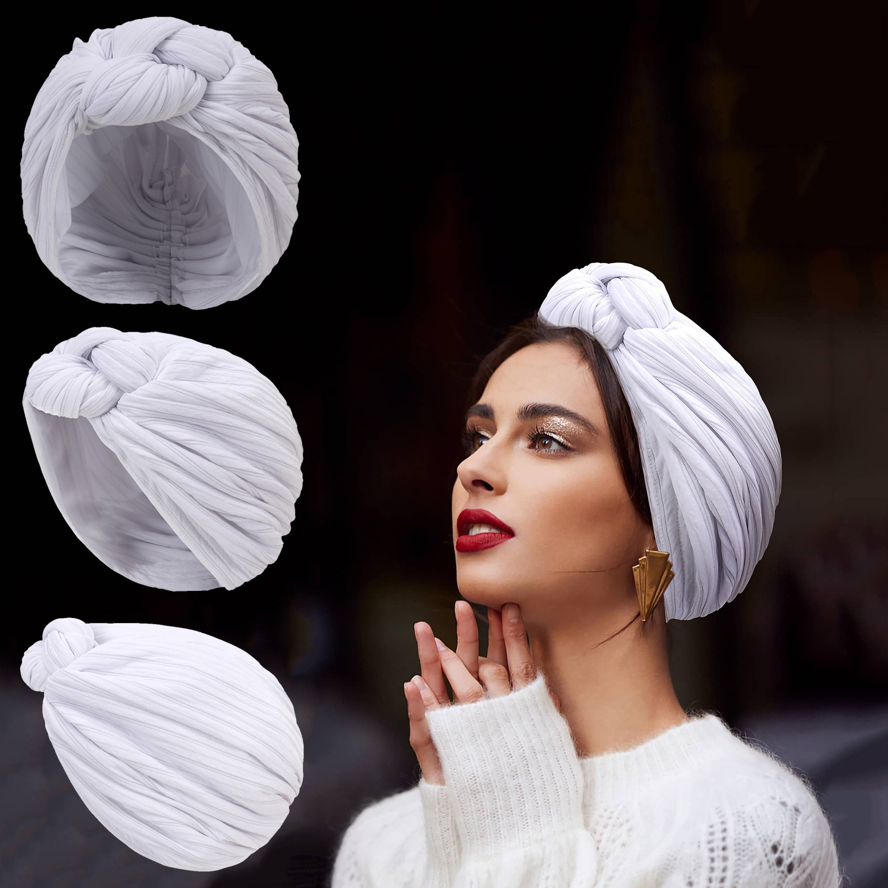 Winter Warm Turban Fashion Head Wrap flower Head hats For Women Luxury Party Headdress