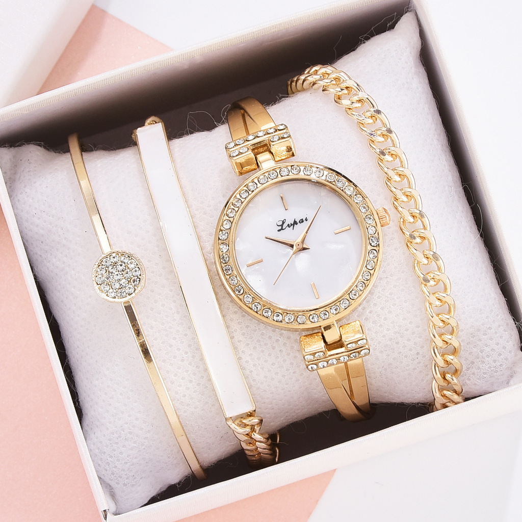 Women Watch 4 set Bracelet Quartz Movement Simple Diamond Rose Gold Stainless Steel Mesh Ladies watch relogio feminino