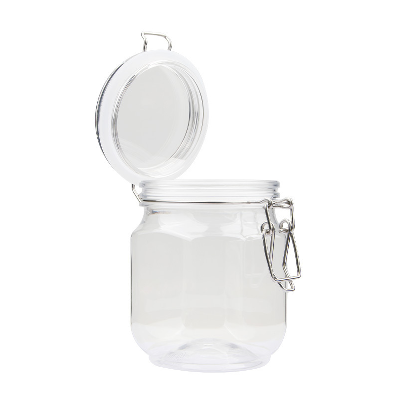 Food Storage Solutions 740ml Hexagon Shape Clear Airtight Seal Containers Metal Clip Durable Plastic Honey Jar