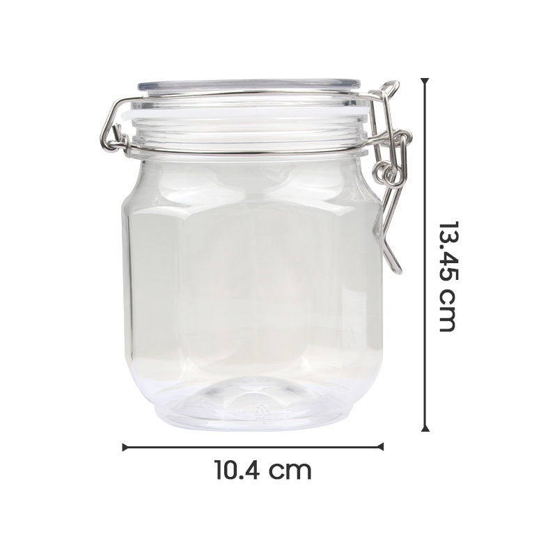 Food Storage Solutions 740ml Hexagon Shape Clear Airtight Seal Containers Metal Clip Durable Plastic Honey Jar