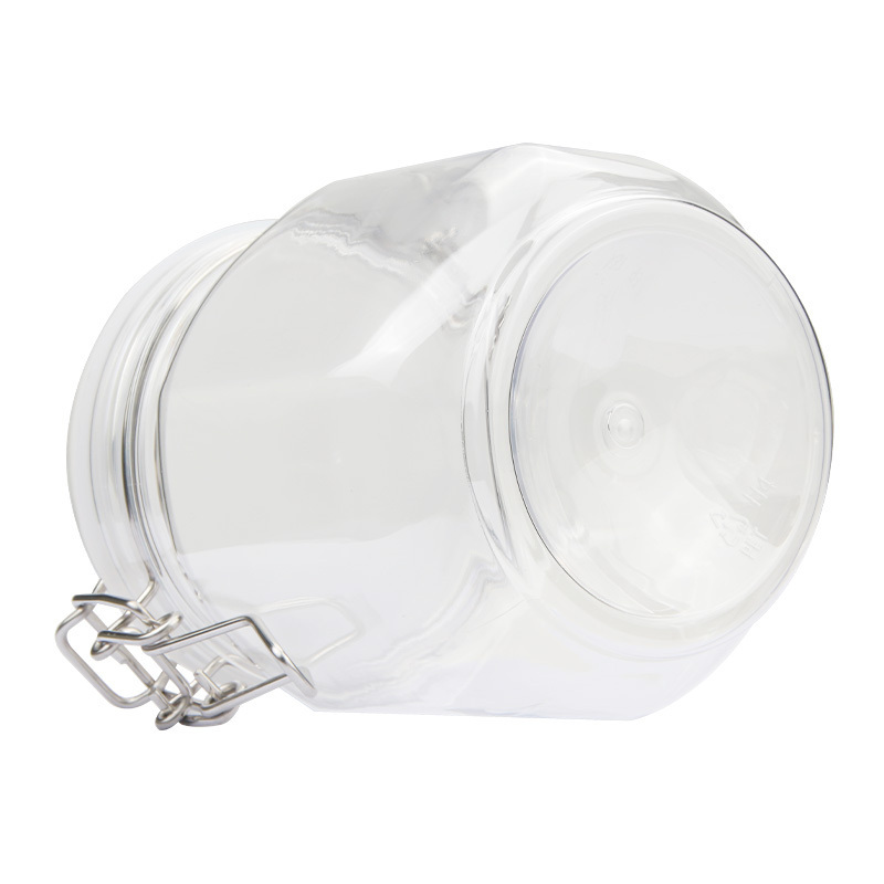 Food Storage Solutions 740ml Hexagon Shape Clear Airtight Seal Containers Metal Clip Durable Plastic Honey Jar