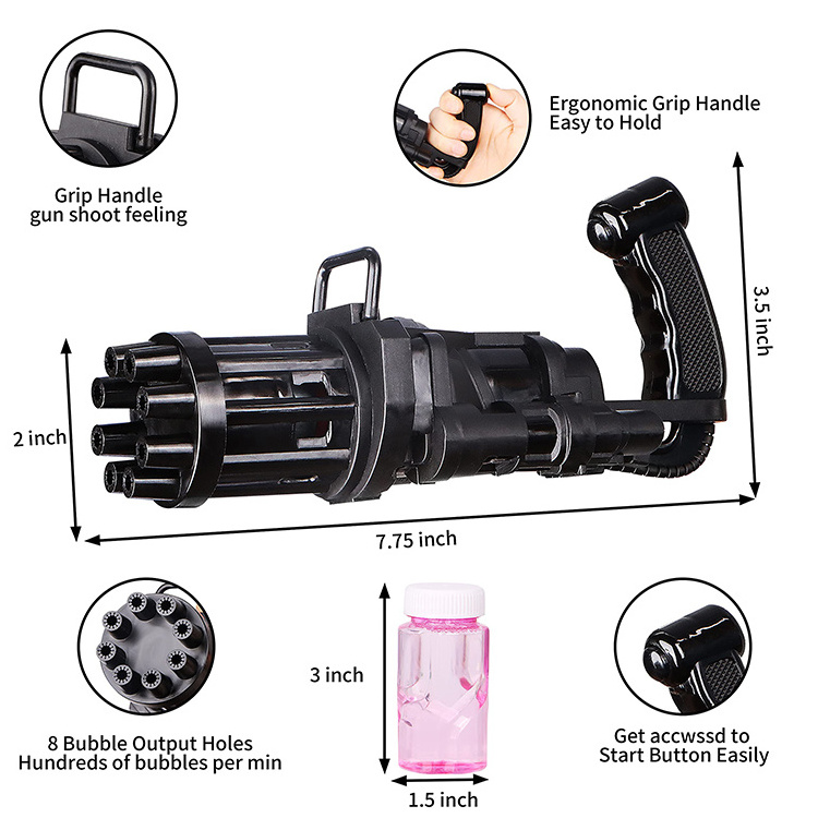 Agreat Hot Sell 8-Holes Gun Blower Automatic Bubble Maker Machine Electric Bubble Machine Toy Empty Soap Bubble Machine