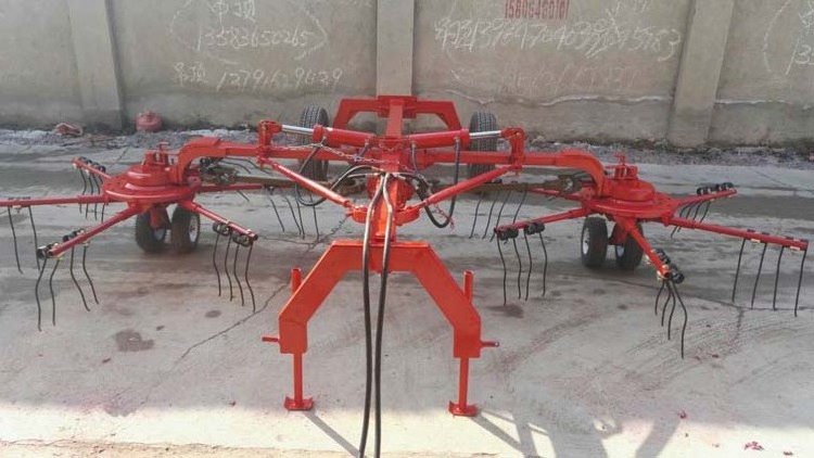 Made in China PTO driven Double rotary hay rake grass tedder