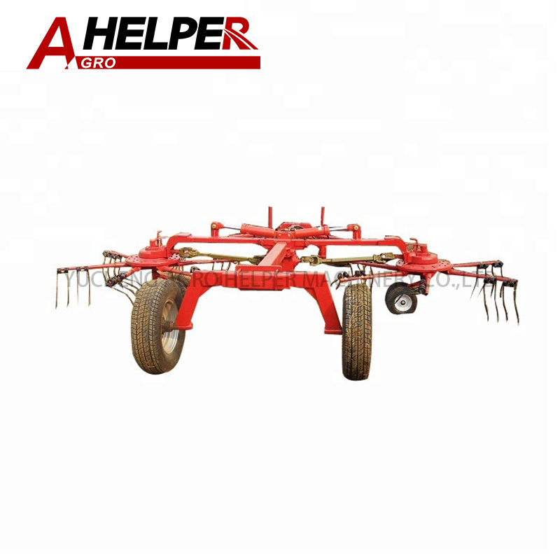 Tractor Mounted Pto Drive Double Rotary Hay Rake