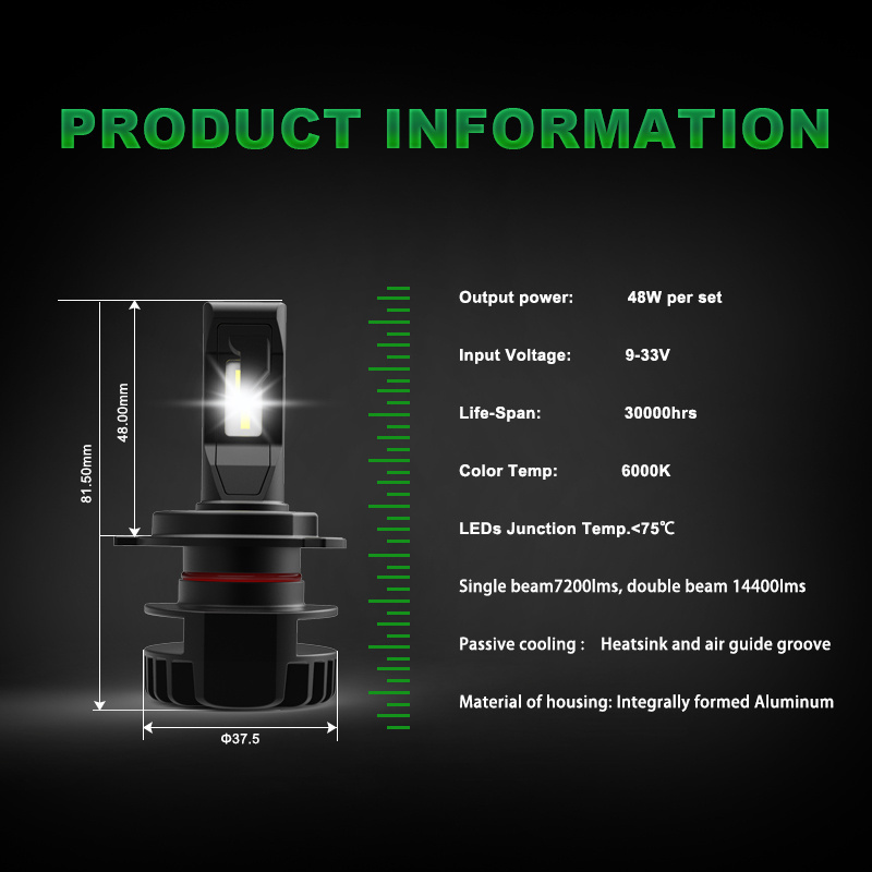 6500K High Brightness H4 LED Headlight Bulbs 3 Years Warranty Car LED Headlight for vehicle