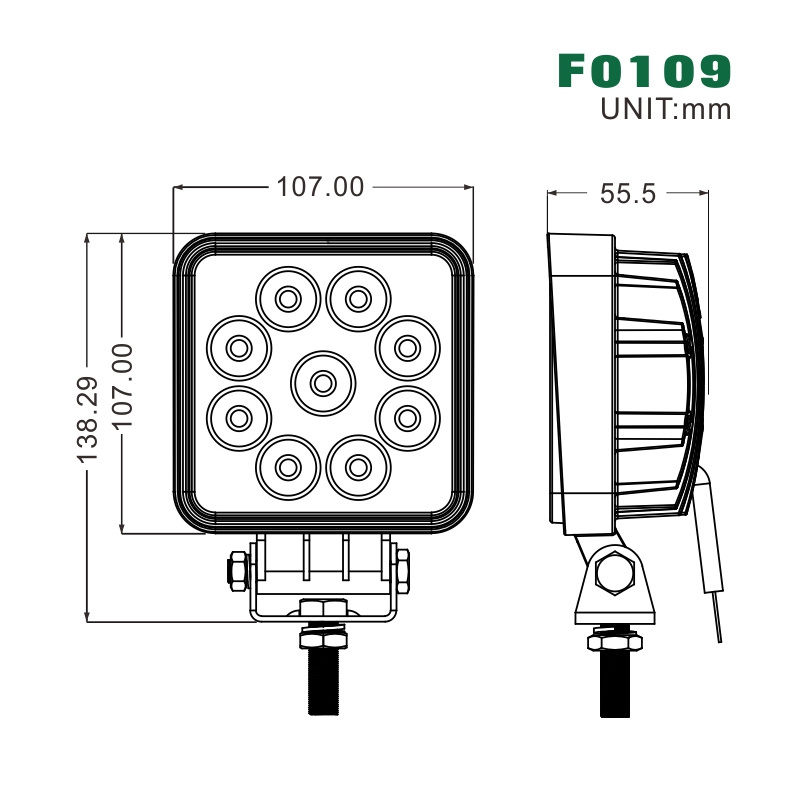 High Brightness Universal Square 9-32V Tractor Led Pods Light Waterproof Flood/Spot 27W LED Work Light