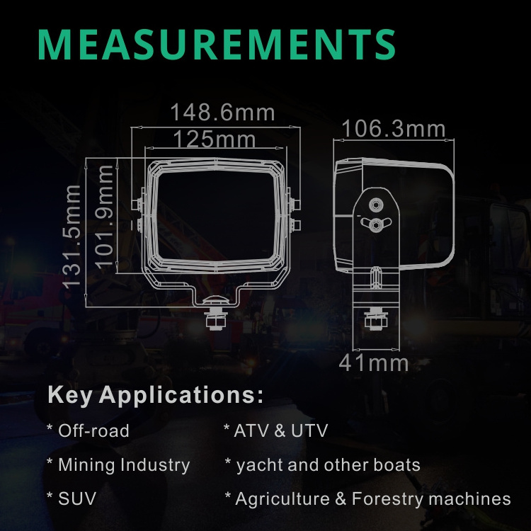 ECE R10 Heavy Duty 5 Inch Cube Long Spot Wide Flood Beam Mining 60W LED Work Light for Agricultural Vehicles