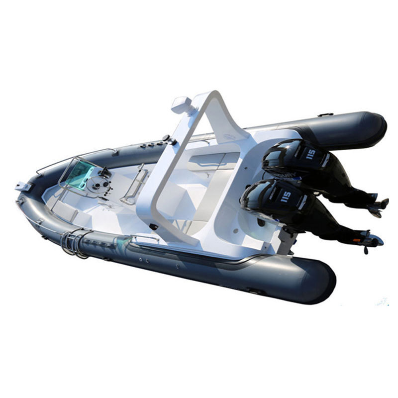 High quality 25ft Luxury RIB 760 Fiberglass/Aluminum Hull Hypalon/Orca/PVC RIB Inflatable Boat Sunbed with T Top