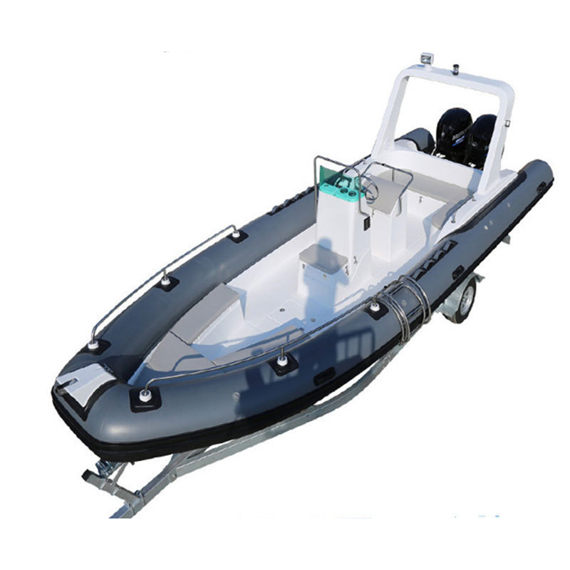 High quality 25ft Luxury RIB 760 Fiberglass/Aluminum Hull Hypalon/Orca/PVC RIB Inflatable Boat Sunbed with T Top