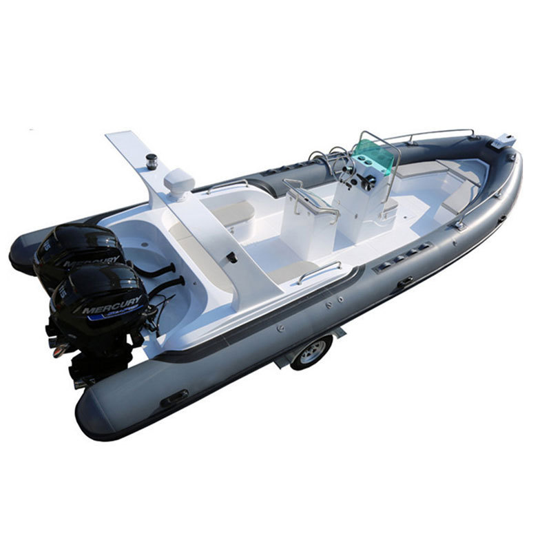 High quality 25ft Luxury RIB 760 Fiberglass/Aluminum Hull Hypalon/Orca/PVC RIB Inflatable Boat Sunbed with T Top