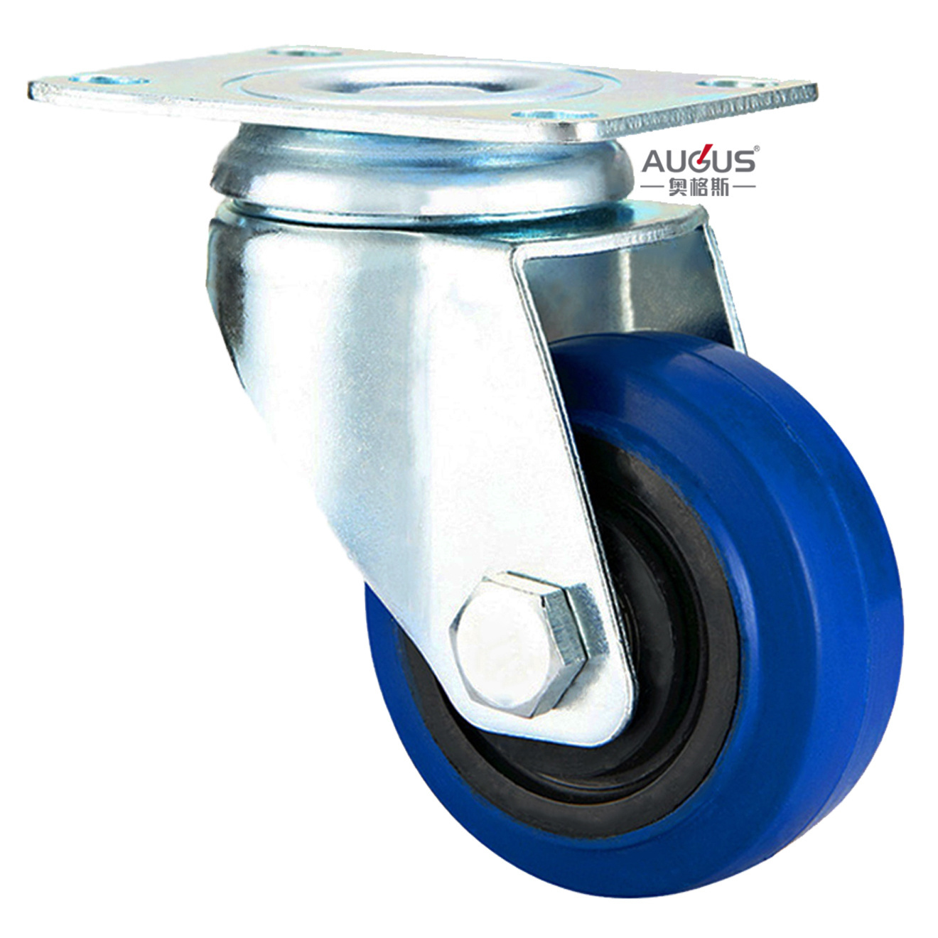 Hand trolley wheel central locking caster 3 blue rubber