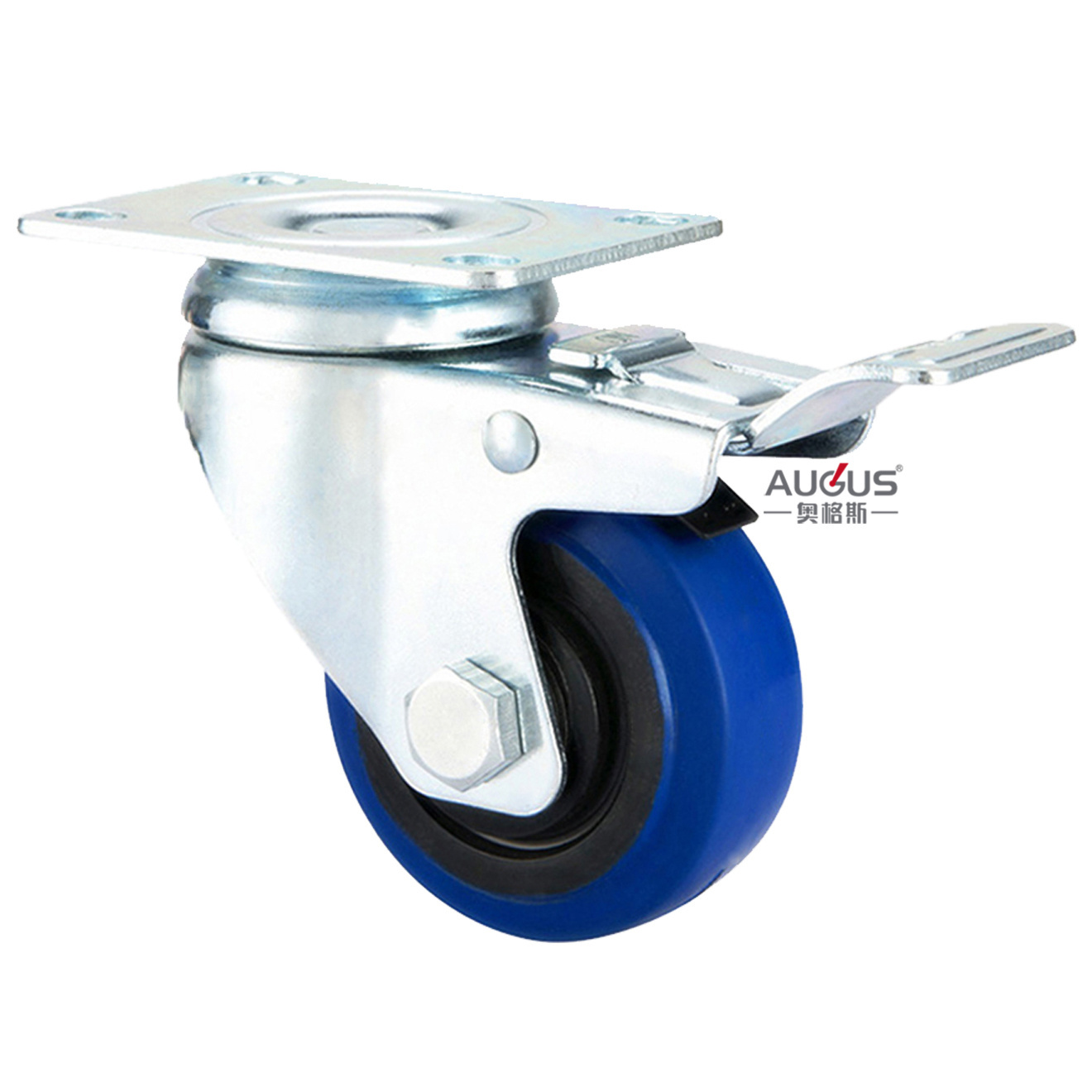 Hand trolley wheel central locking caster 3 blue rubber