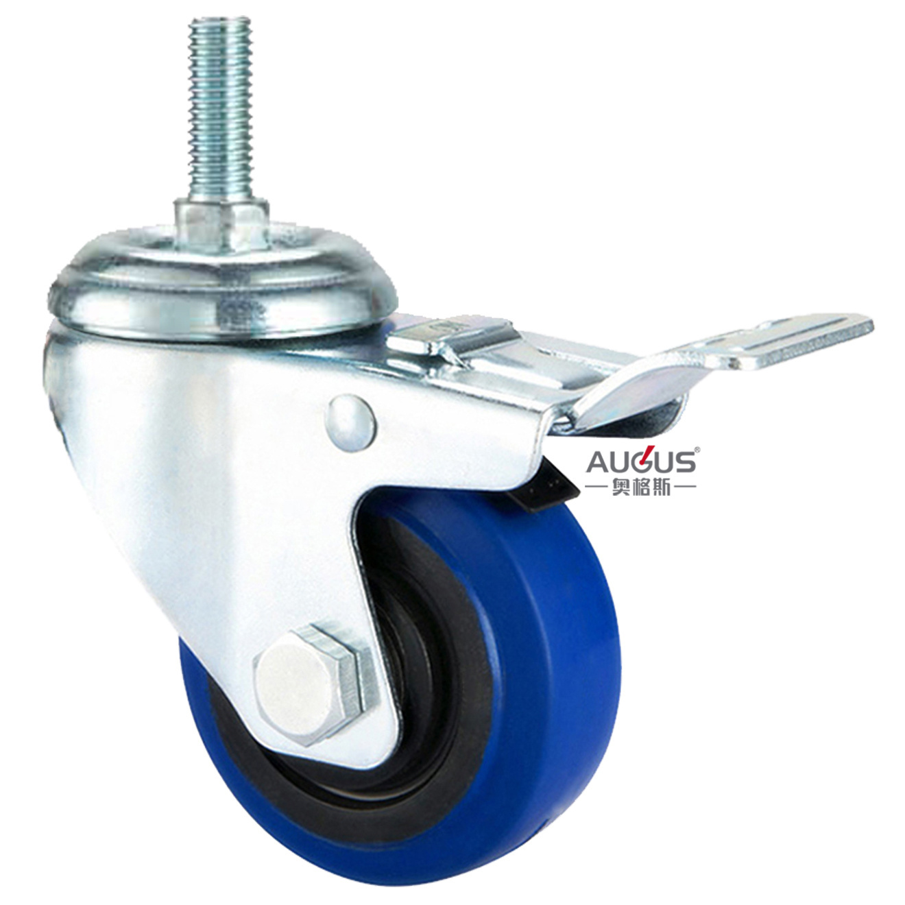 Hand trolley wheel central locking caster 3 blue rubber