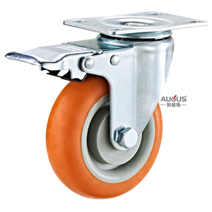 customized any size 75 mm castor wheel orange PU 32 plate swivel locking medium duty casters