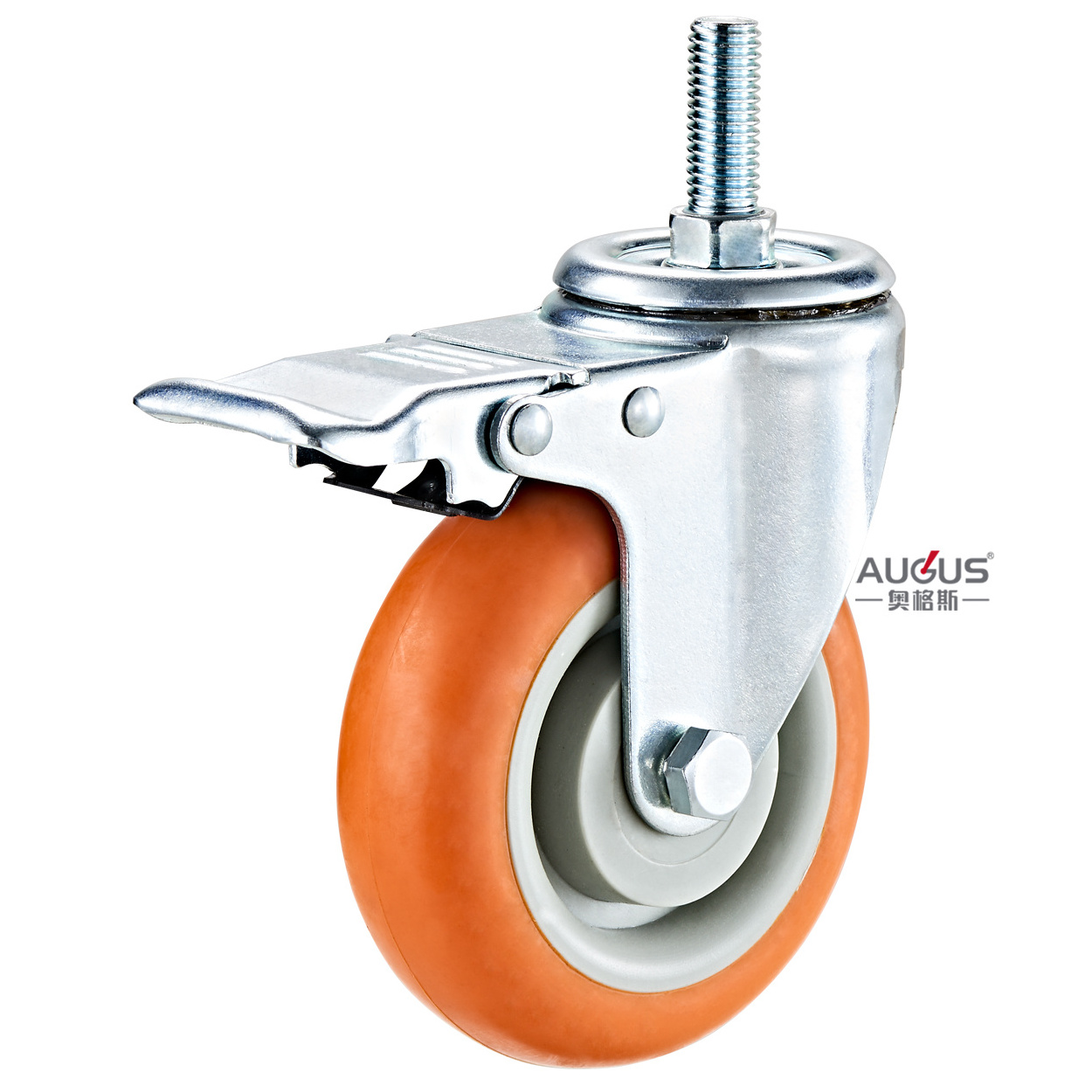 customized any size 75 mm castor wheel orange PU 32 plate swivel locking medium duty casters