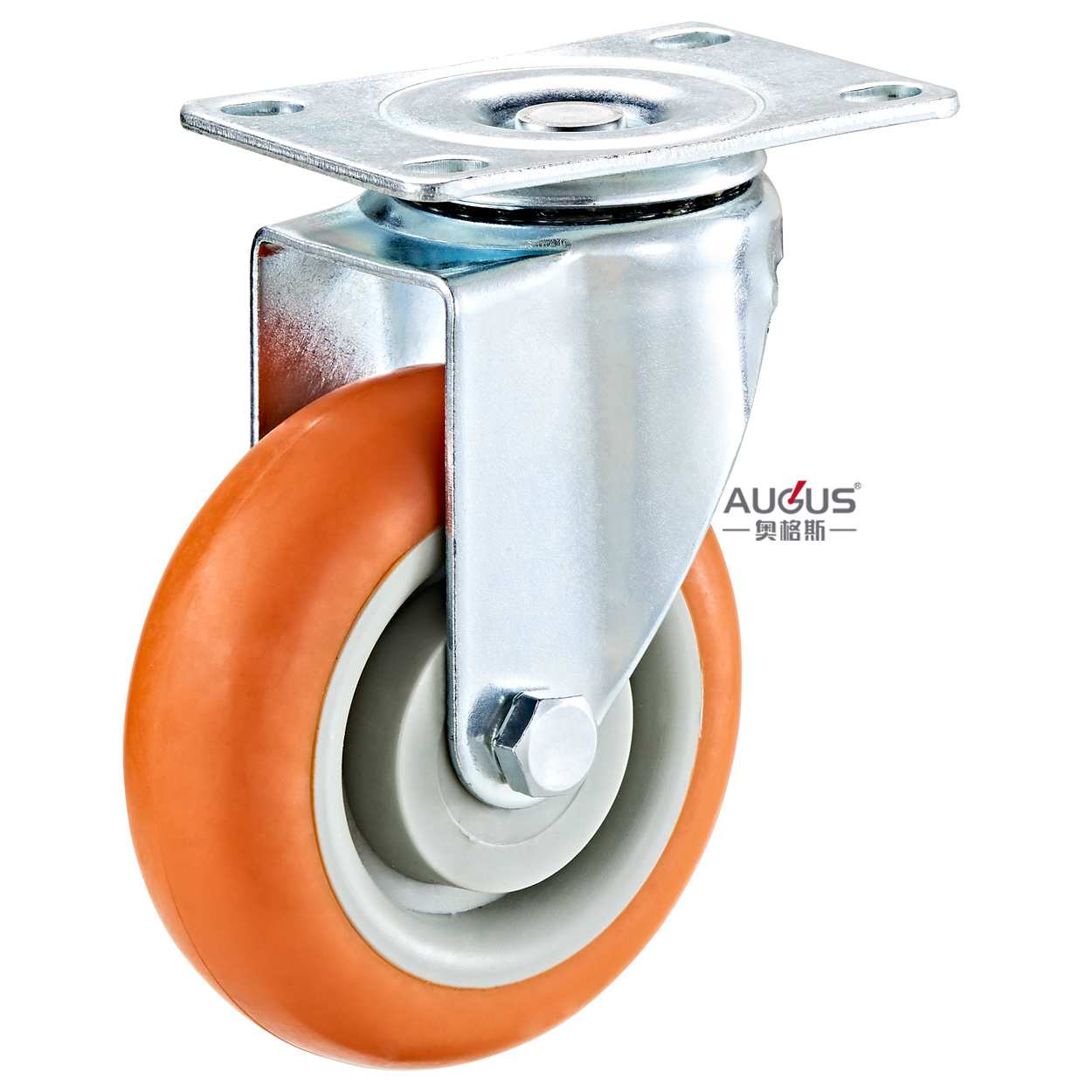 customized any size 75 mm castor wheel orange PU 32 plate swivel locking medium duty casters