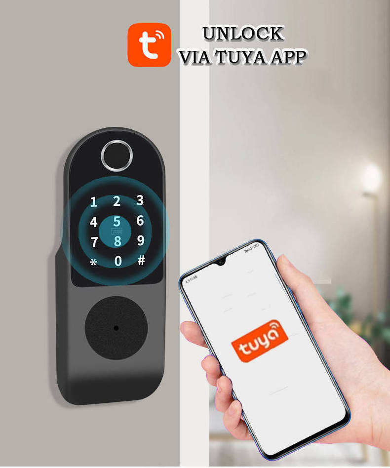 Tuya Smart Door Lock Outdoor Gate Waterproof Double Fingerprint Lock Digital Password RFID Card Keyless Entry Electron Door Lock