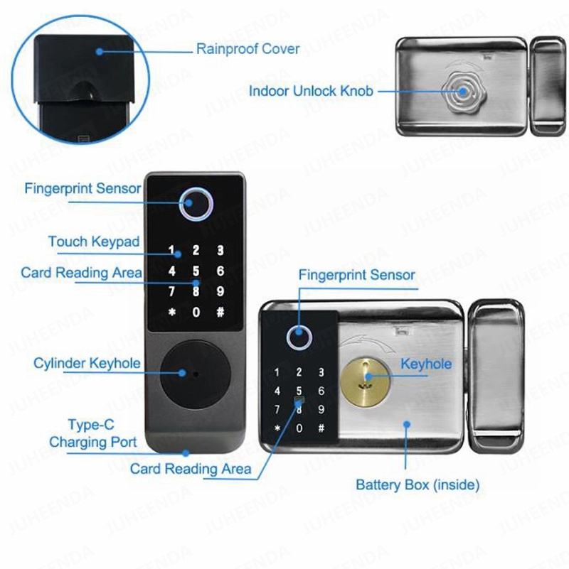 Outdoor Waterproof IP65 Tuya TTLock Fingerprint Card Code Electronic Password APP Keyless Entry Knobs Smart Door Lock for Home