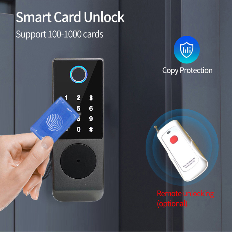 Outdoor Waterproof IP65 Tuya TTLock Fingerprint Card Code Electronic Password APP Keyless Entry Knobs Smart Door Lock for Home