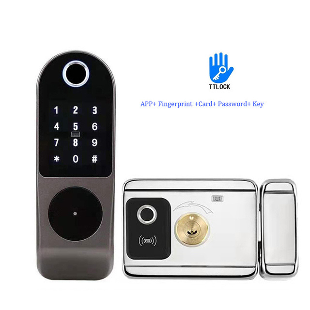 Double Sided Fingerprint Outdoor Lock for Gate /Courtyard Door Electronic Door Lock Waterproof Tuya Smart Rim Door Lock