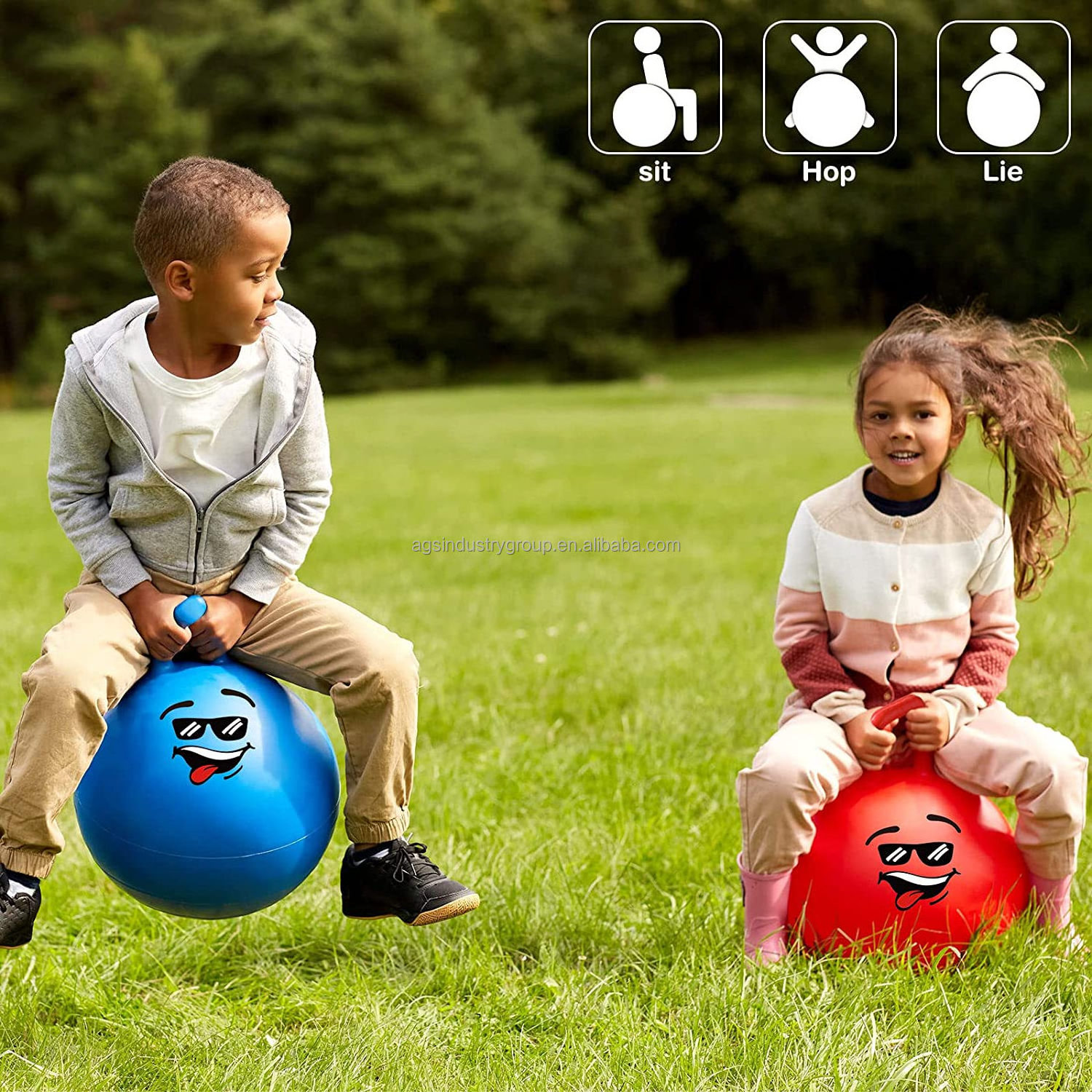 4 Pcs Bouncing Ball for Kids, 15 Inch Inflatable Jumping Ball Rubber Hippity Hop Bouncy Ball with Handle Sit