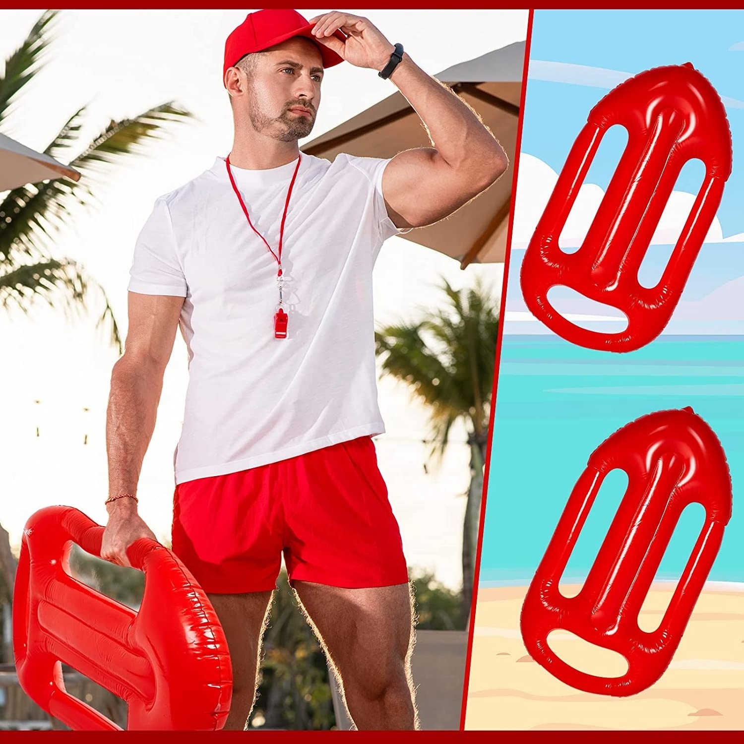 Lifeguard Inflatable Floating Prop Red Guard Rescue Costume Ball Decorations Man & Woman Pool Fancy Dress Accessory