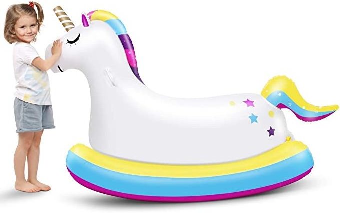 Unicorn Sprinkler-Giant  Inflatable Unicorn Pool Float Rider On with Fast Valves Blow Up Swimming Pool Party Decorations Toys