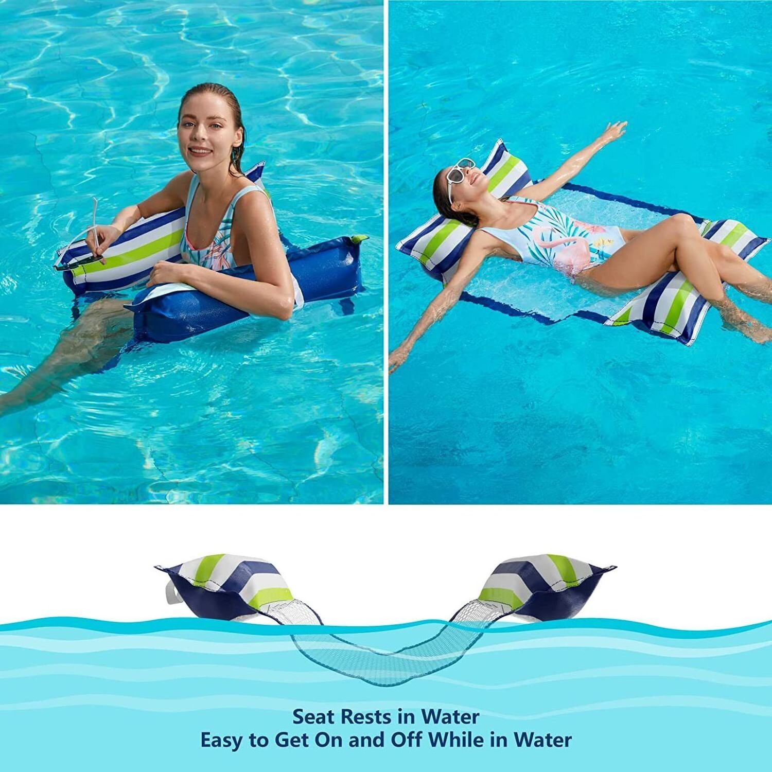 Inflatable Pool Hammock Float - 2 Pack Water Hammock Float  Multi-Purpose