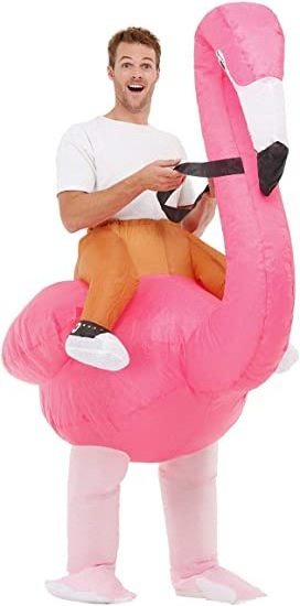 Inflatable Ride Em Flamingo Costume for Adults Funny Halloween Blow up Costume Christmas Costume