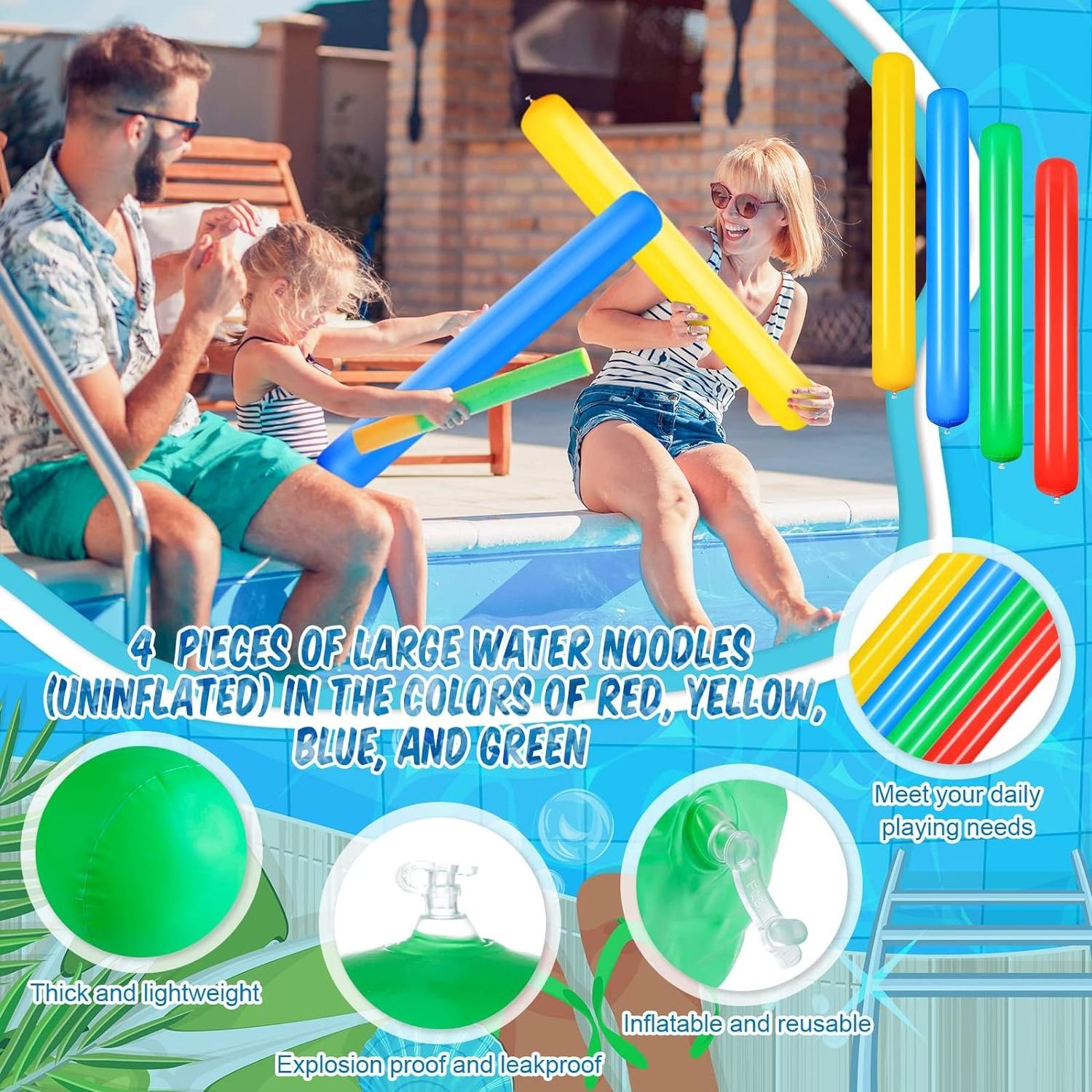 Colorful PVC Outdoor Water Games Toy  Swimming Pool Party Sticks Inflatable Pool Noodles Inflatable Water Pool