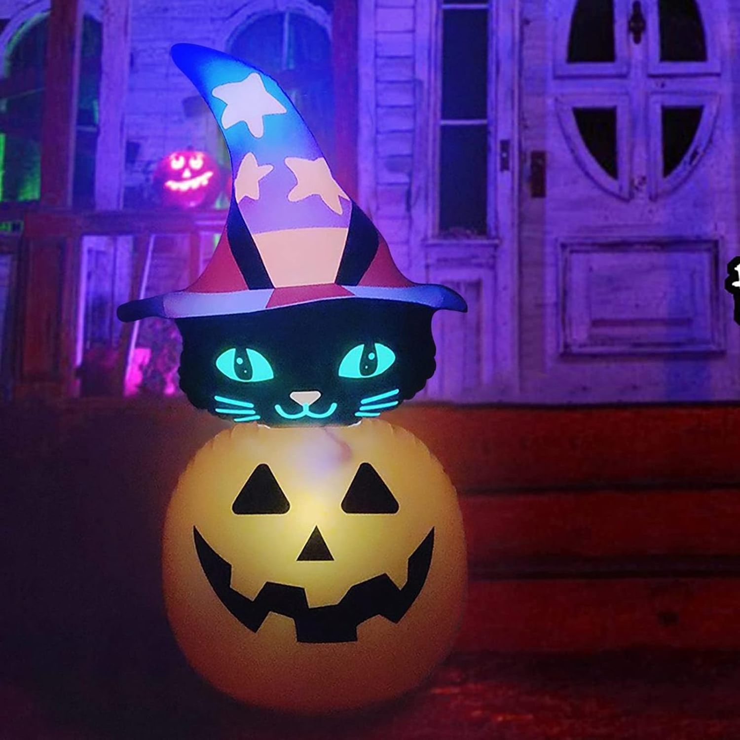 Inflatable Halloween Decorations Light Up Inflatable Stacked Black Cat Pumpkin with LED Blow Up Yard Decor Halloween for Party