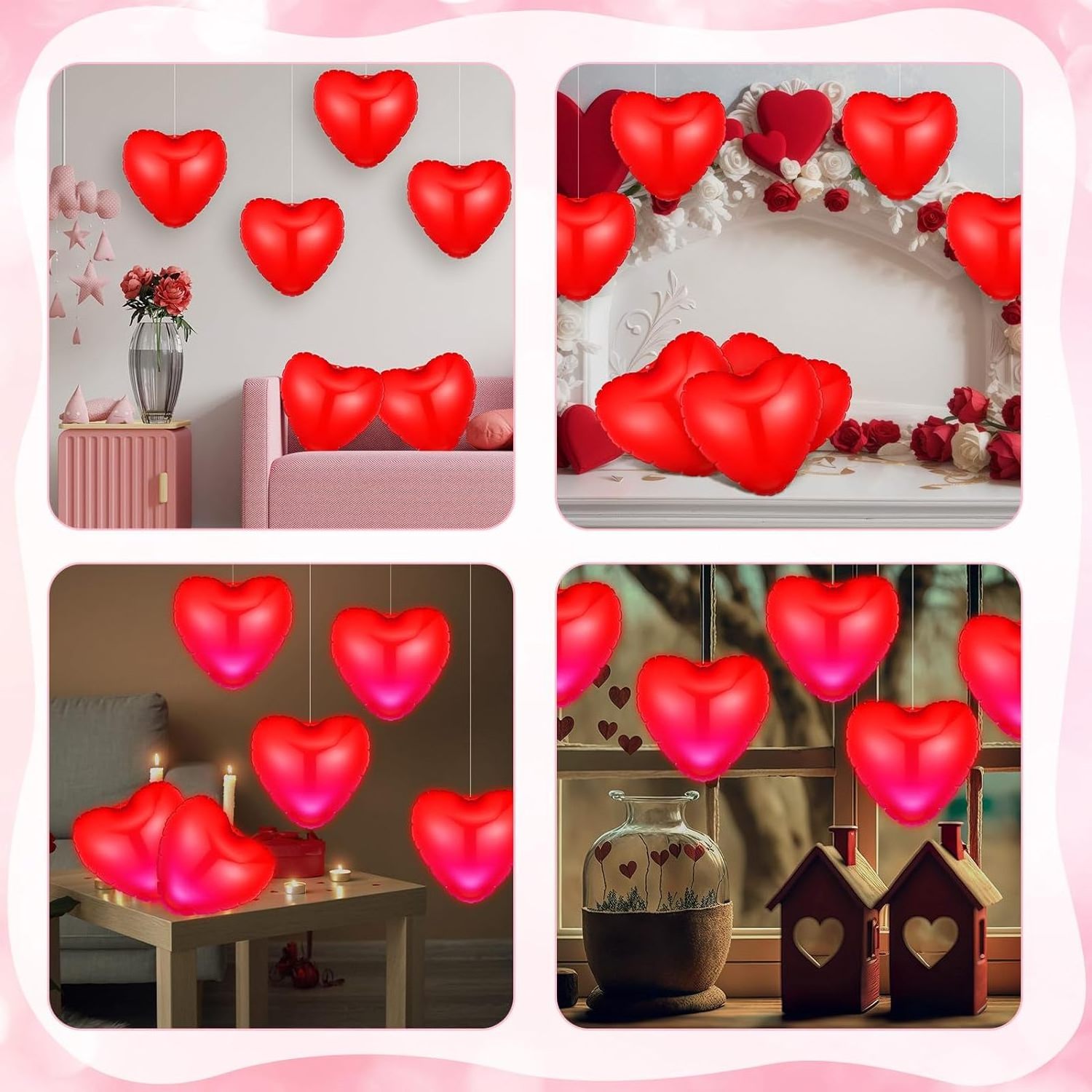 Valentine's Day Inflatable Heart Blow up Outdoor Decorations with LED Lights PVC Valentines Outdoor Heart Hanging Ornament