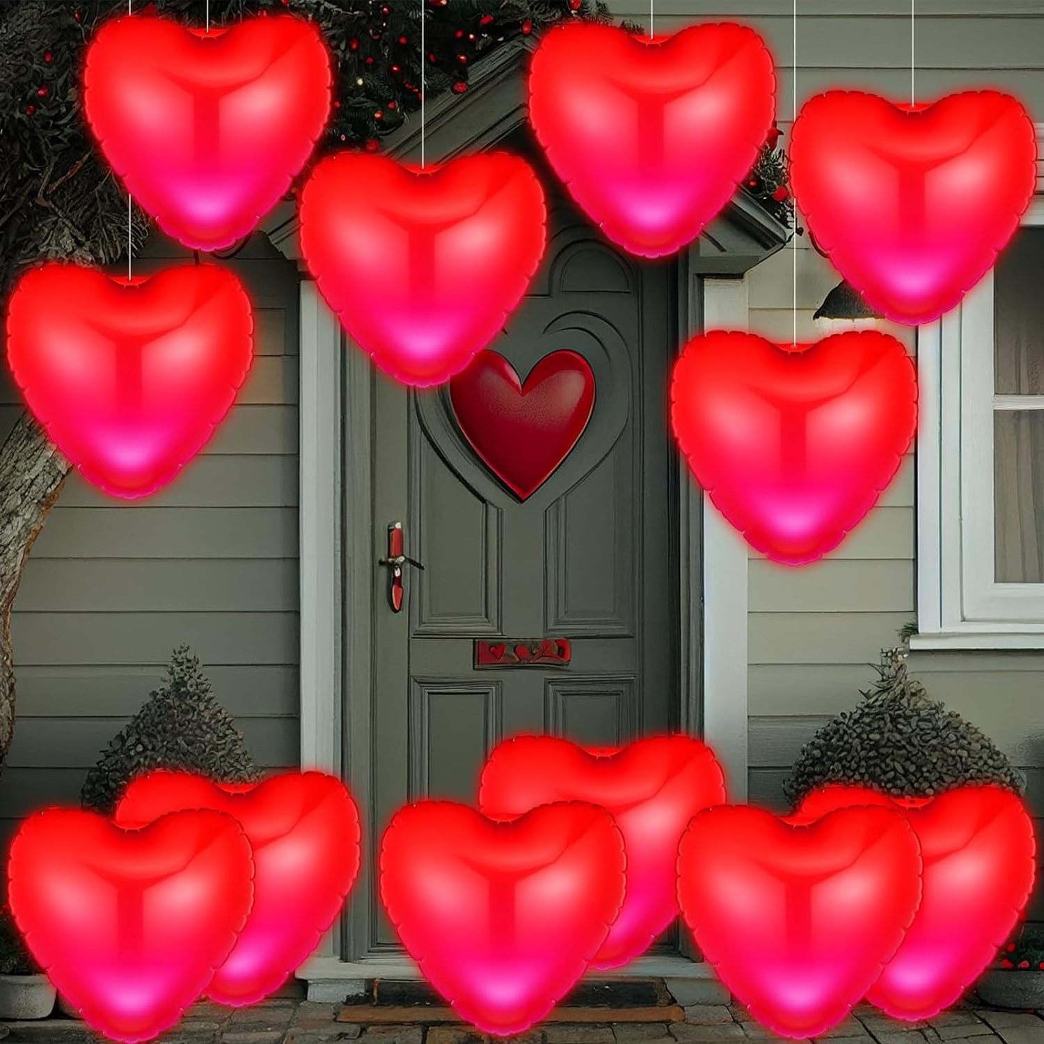 Valentine's Day Inflatable Heart Blow up Outdoor Decorations with LED Lights PVC Valentines Outdoor Heart Hanging Ornament