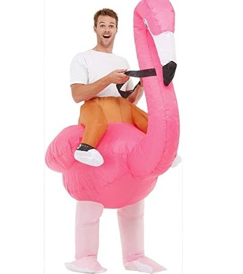 Inflatable Ride Em Flamingo Costume for Adults Funny Halloween Blow up Costume Christmas Costume