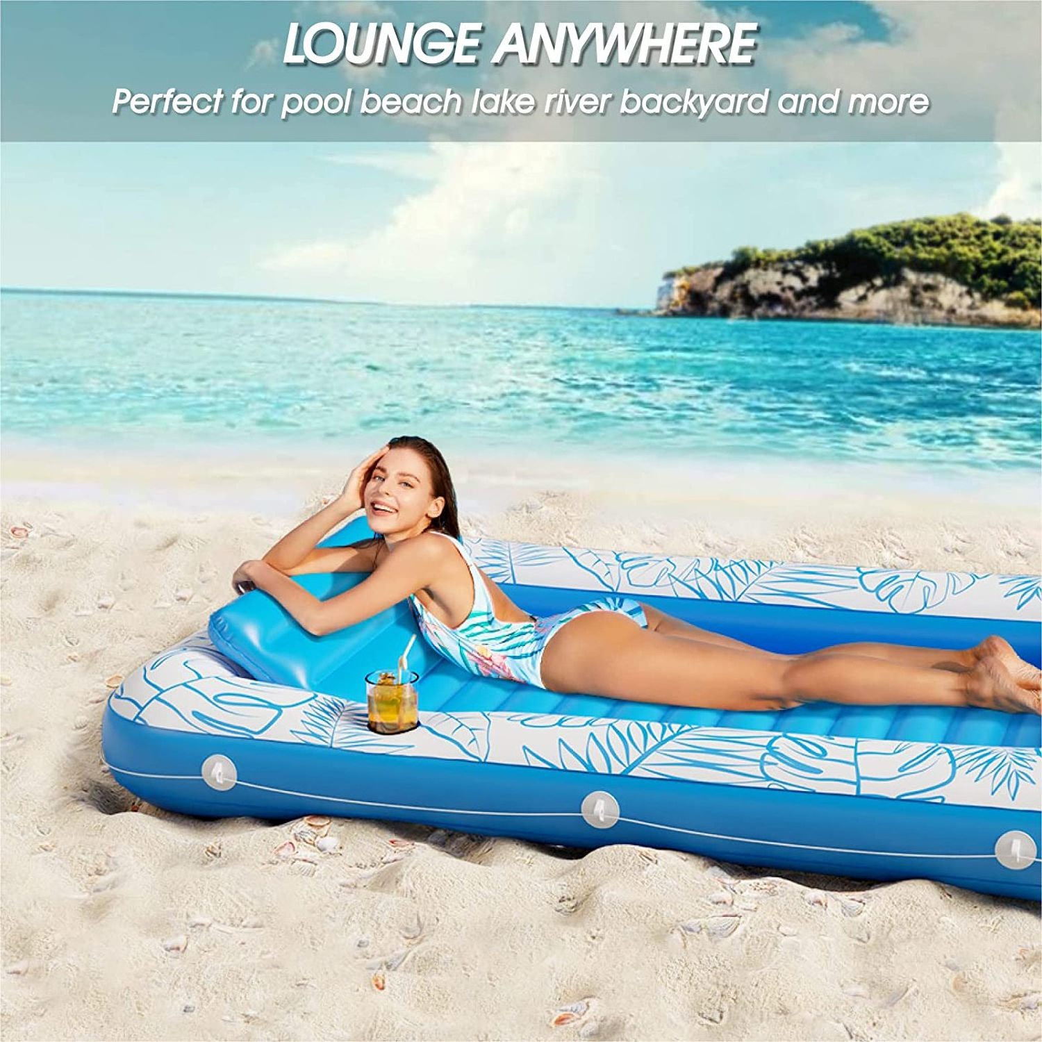 Inflatable Tanning Pool Lounger Float 4 in 1 Pool Lounge Raft Float Toys Water Filled Tanning Bed Mat Pad for Adult