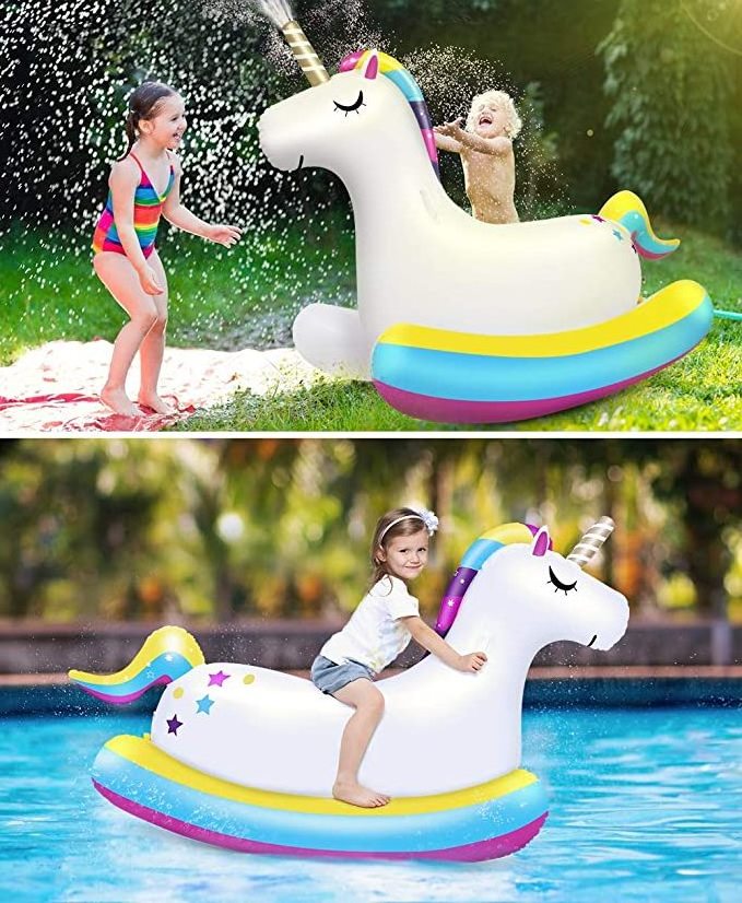 Unicorn Sprinkler-Giant  Inflatable Unicorn Pool Float Rider On with Fast Valves Blow Up Swimming Pool Party Decorations Toys