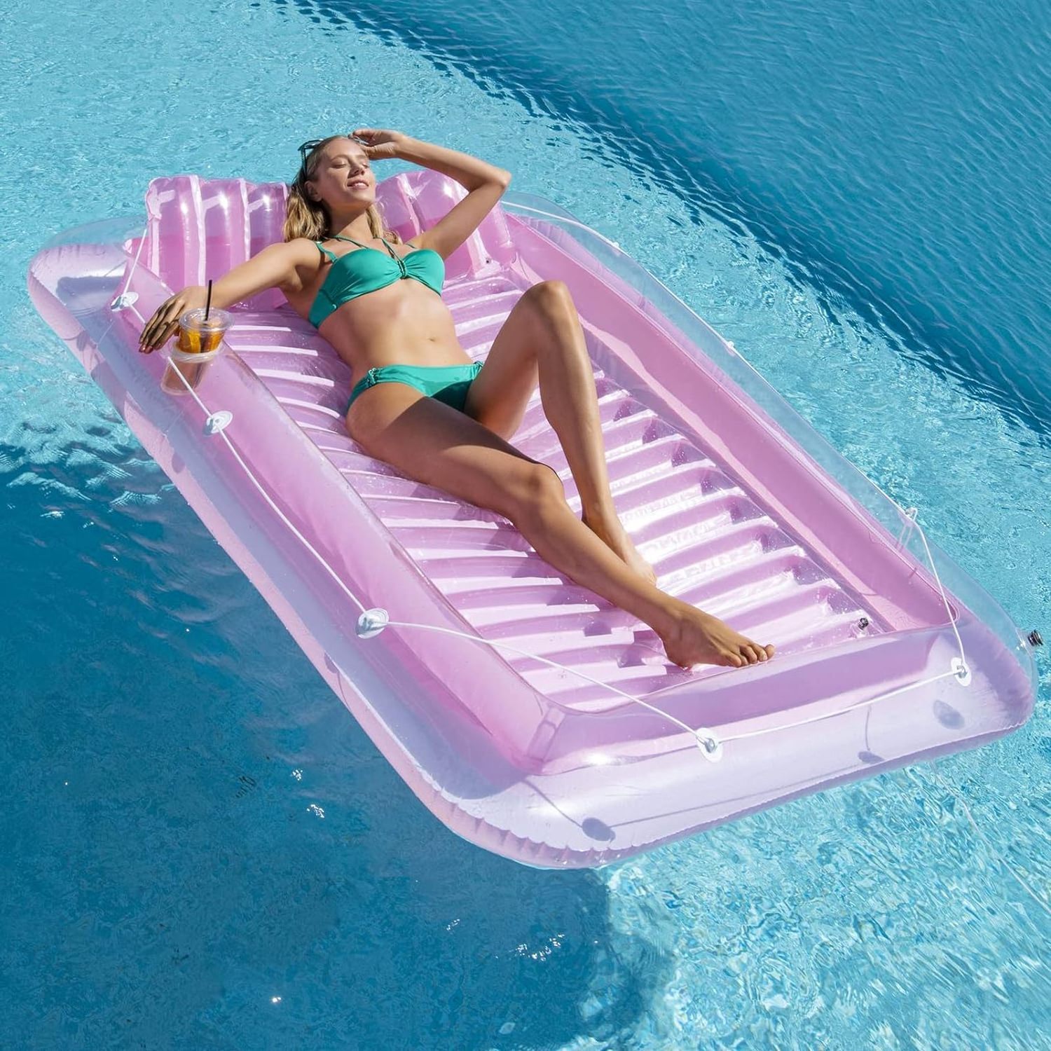 Inflatable Pool Floats Lounger Raft Floats for Adult Blow Up Tanning Pool with Removable Pillow 4 in 1 Recliner Sunbathing Pool