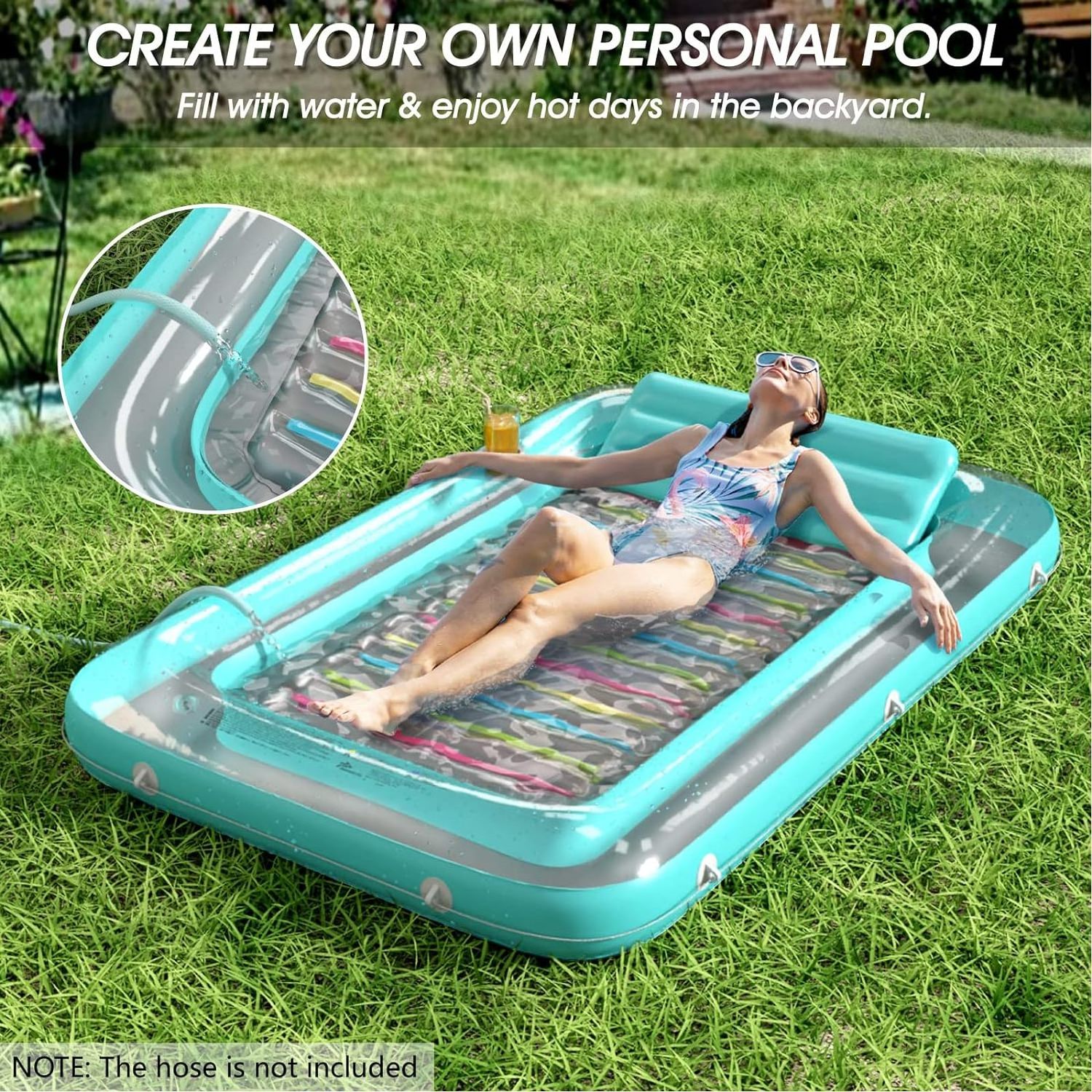 Inflatable Tanning Pool Lounger Float 4 in 1 Sun Tan Tub Sunbathing Pool Lounge Raft Floats Toys Water Filled Bed Mat Pad