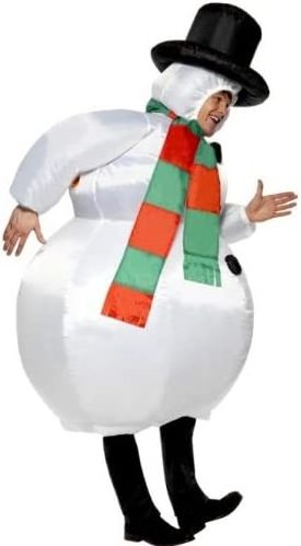 Men's Inflatable Snowman Costume Adult Halloween & Christmas Cosplay Dress Funny Blow Up for Holiday Party