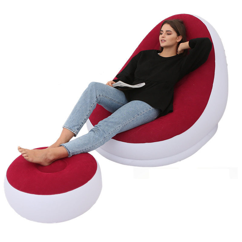 Thickened Inflatable Lazy Sofa with Footstool Leisure Sofa Lounge Chair Portable Inflatable Air Chair