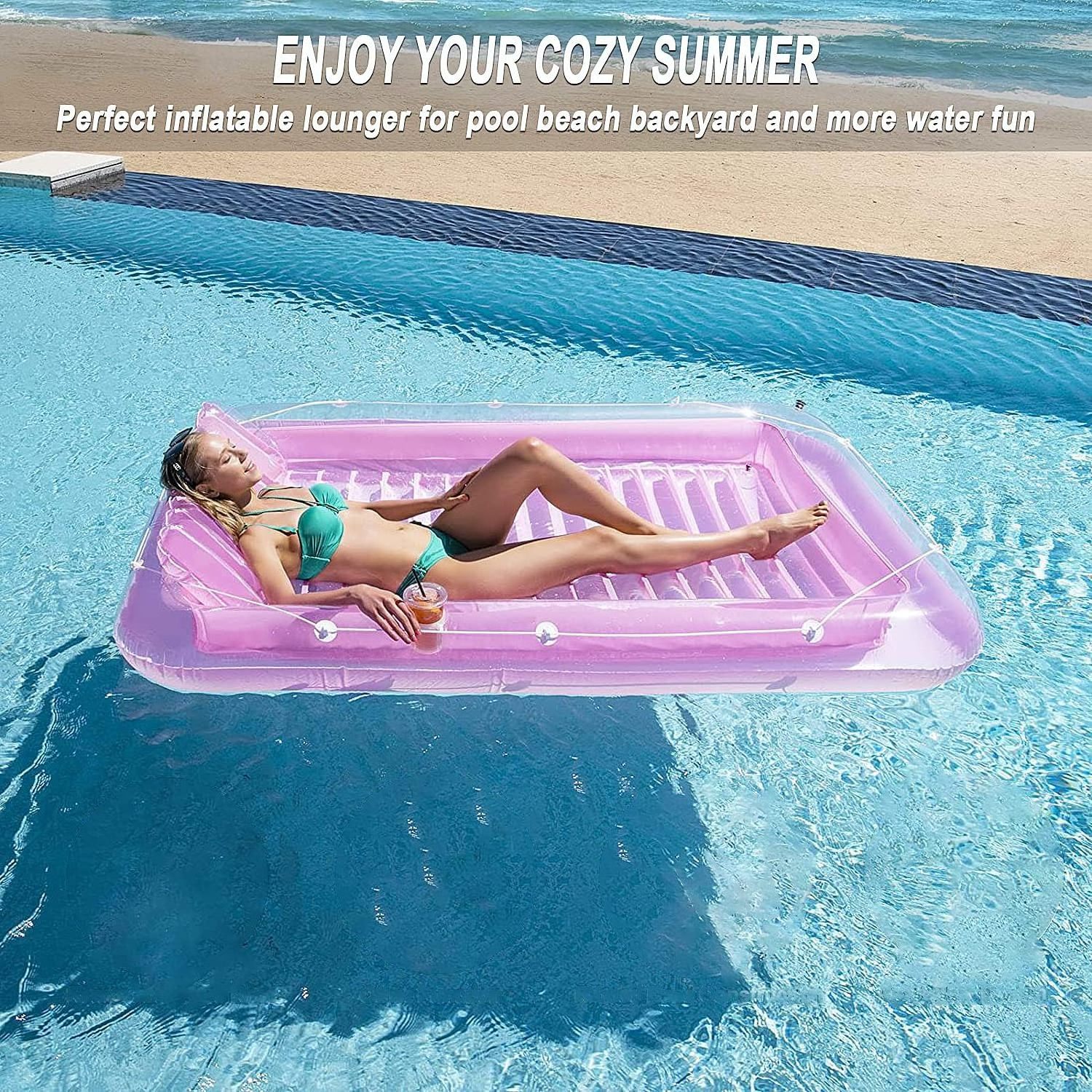 Inflatable Pool Floats Lounger Raft Floats for Adult Blow Up Tanning Pool with Removable Pillow 4 in 1 Recliner Sunbathing Pool